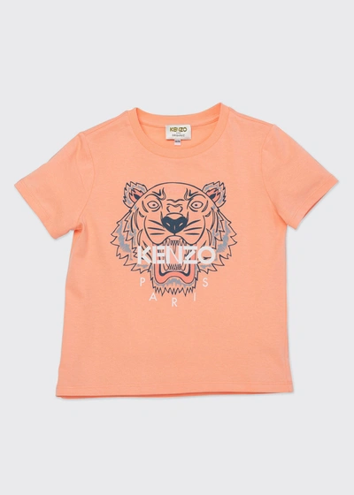 Shop Kenzo Girl's Tiger Mascot Jersey T-shirt In Peach