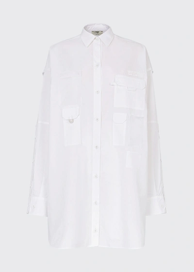 Shop Fendi Poplin Button-down Dress In White