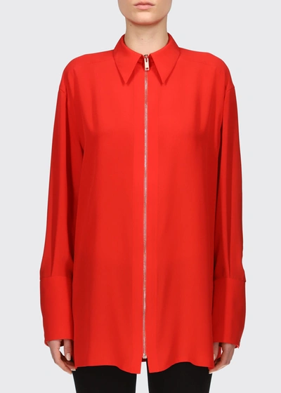 Shop Givenchy Collared Zip-front Silk Blouse In Red