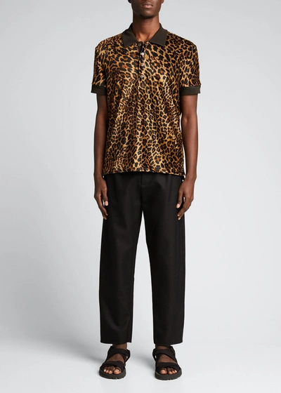 Shop Tom Ford Men's Mixed-media Leopard Polo Shirt In Md Bge Sld