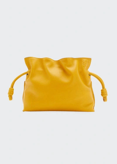 Shop Loewe Flamenco Mini Napa Drawstring Clutch Bag In Mustard