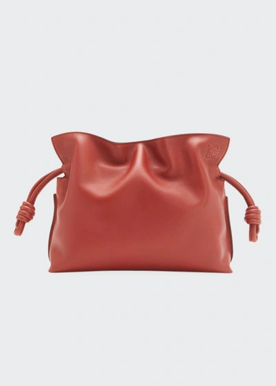 Shop Loewe Flamenco Mini Drawstring Knot Clutch Bag In Burnt Red