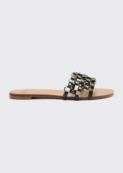 Shop Alexandre Birman Dahra Ring Leather Net Flat Sandals In Black