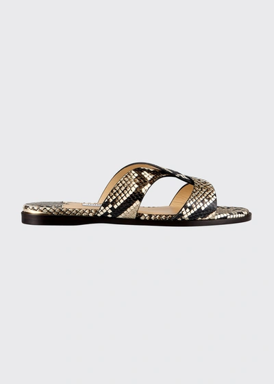 Shop Jimmy Choo Atia Snake-print Flat Slide Sandals
