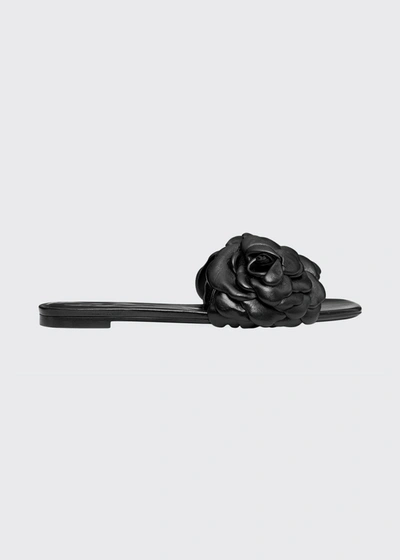 Shop Valentino Atelier Rose Flat Slide Sandals In Black