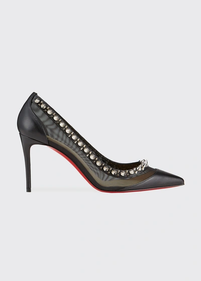Shop Christian Louboutin Galativi Spikes Mesh Red Sole Pumps In Black/silver