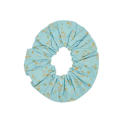 Shop Ganni Blue Floral-print Scrunchie