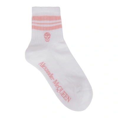 Shop Alexander Mcqueen White Logo Cotton-blend Socks In Pink