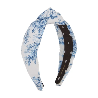 Shop Lele Sadoughi Printed Knot-embellished Headband In Blue And White