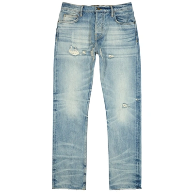 Shop Fear Of God Blue Distressed Straight-leg Jeans In Denim
