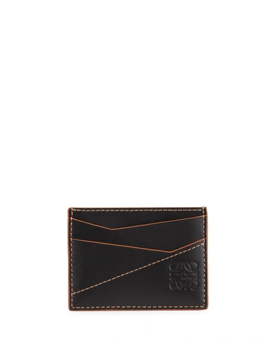 Shop Loewe Men's Puzzle Stitched Leather Card Case In Black