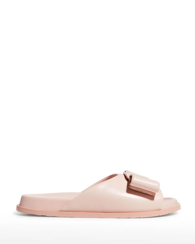 Shop Ferragamo Virgil Bow Flat Slide Sandals In Nylund Pink