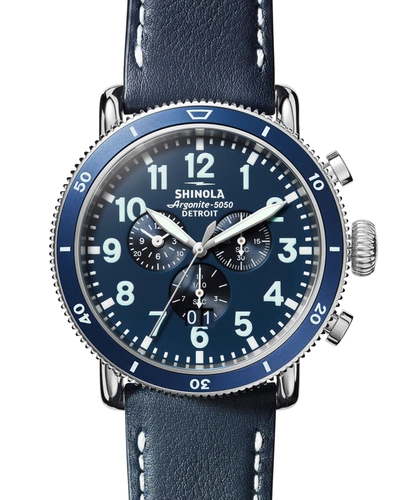 Shop Shinola Men's 48mm Runwell Sport Chrono Leather Watch In Blue