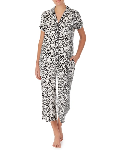 Shop Kate Spade Cropped Short-sleeve Pajama Set In Leopard Spots