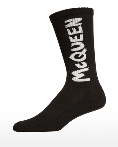 Shop Alexander Mcqueen Men's Graffiti Logo Socks In Blackbone