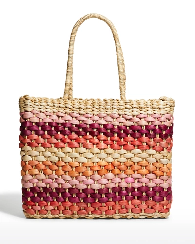 Shop Btb Los Angeles Sandy Multicolor Straw Beach Tote Bag In Multi Fushia