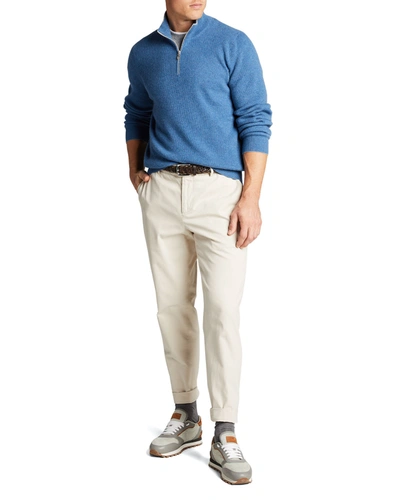 Shop Brunello Cucinelli Men's English Rib Quarter- Zip Cashmere Sweater In Blue