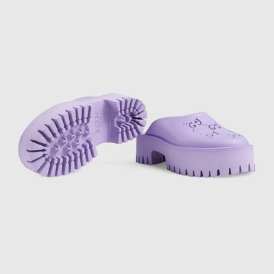 Shop Gucci Women's Platform Perforated G Sandal In 浅紫色橡胶