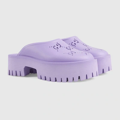 Shop Gucci Women's Platform Perforated G Sandal In 浅紫色橡胶