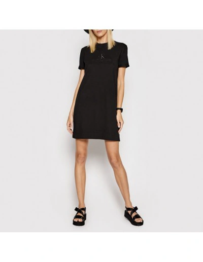 Shop Calvin Klein Dress With Embroidered Logo - In Black