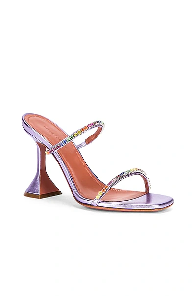 Shop Amina Muaddi Gilda Rainbow Slipper In Lilac & Rainbow Crystal