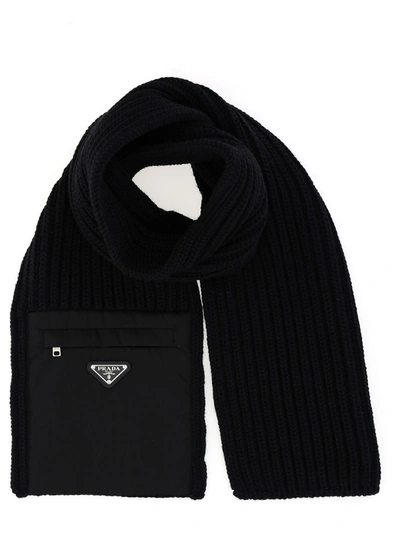 Shop Prada Men's Black Wool Scarf