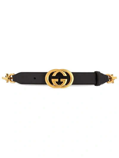 Shop Gucci Interlocking G Chain Belt In Black
