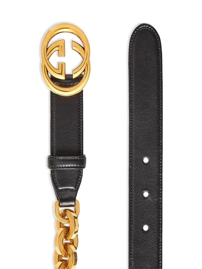 Shop Gucci Interlocking G Chain Belt In Black