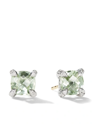 Shop David Yurman Sterling Silver Petite Chatelaine Prasiolite And Diamond Stud Earrings In Green
