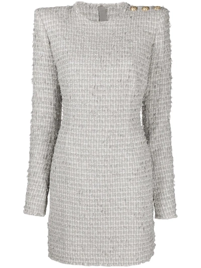 Shop Balmain Short Tweed Dress In Grau