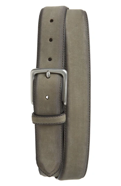 Shop Allsaints Nubuck Leather Belt In Grey/ Dull Nickel