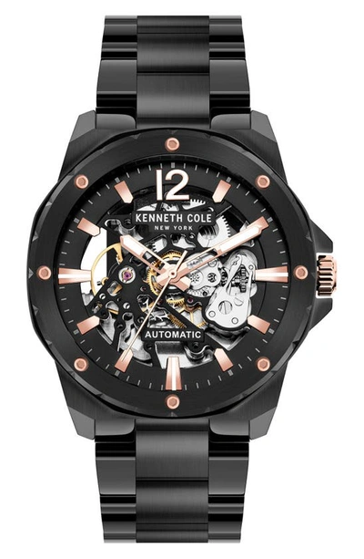 Shop Kenneth Cole New York Skeletal Automatic Bracelet Watch, 45mm In Black
