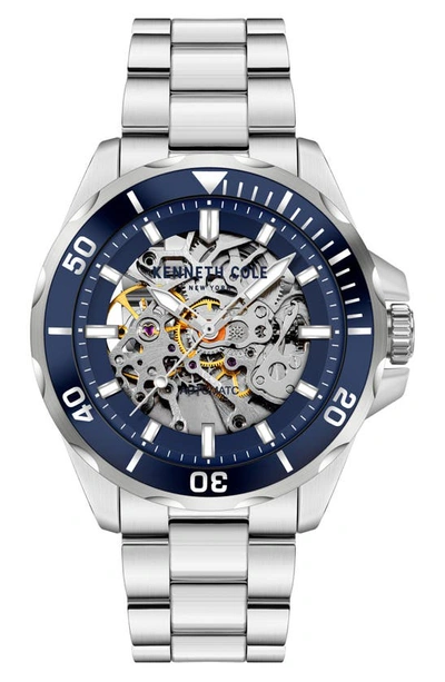 Shop Kenneth Cole New York Skeletal Automatic Bracelet Watch, 43mm In Silver