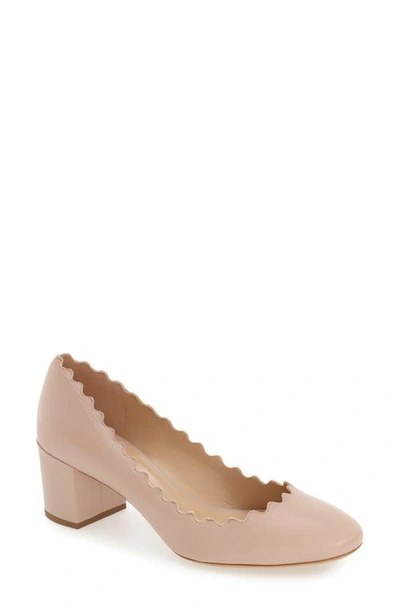 Shop Chloé Lauren Scalloped Pump In Pink Tea Leather