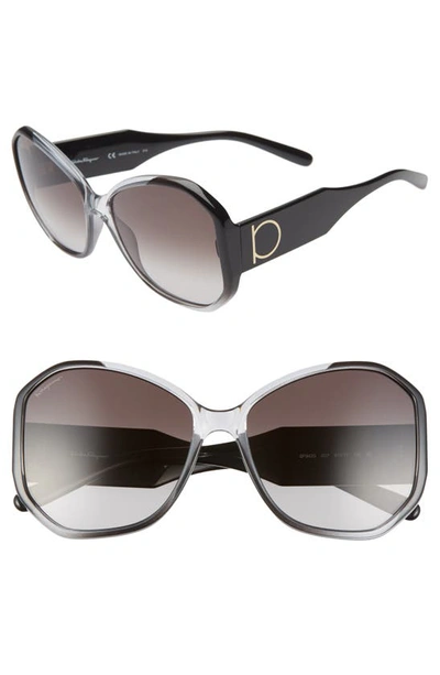 Shop Ferragamo Gancio 61mm Butterfly Sunglasses In Grey Gradient