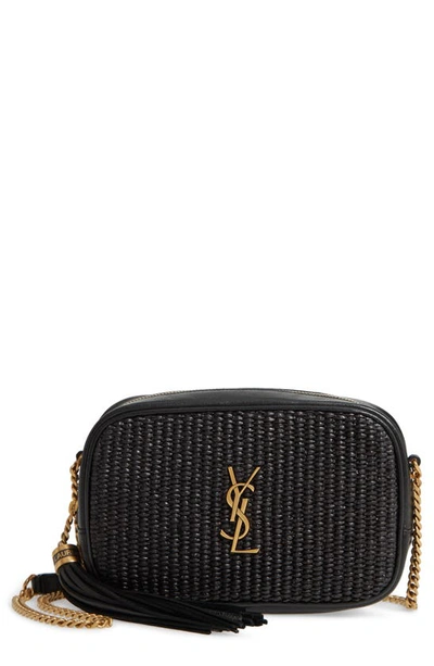 Shop Saint Laurent Mini Lou Raffia Camera Bag In Noir