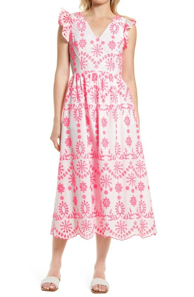 Shop Lilly Pulitzerr Lillyanne Eyelet Embroidered Sundress In Coral Neon Cotton Red