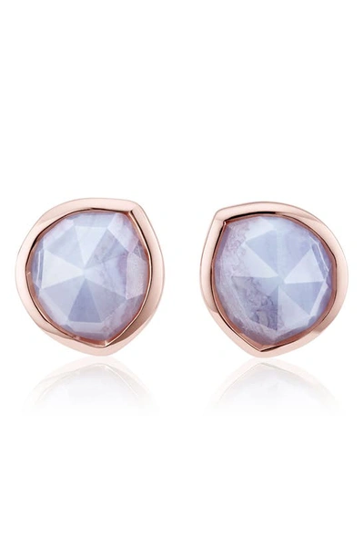Shop Monica Vinader Siren Semiprecious Stone Stud Earrings (nordstrom Exclusive) In Blue Lace Agate/ Rose Gold