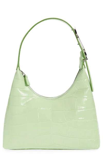 Shop Staud Scotty Croc Embossed Leather Top Handle Bag In Agave Faux Croc