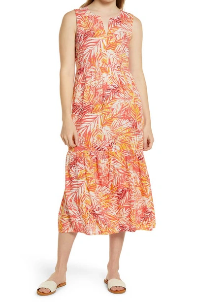 Shop Beachlunchlounge Ireana Tiered Ruffle Midi Dress In Pink Sun Palms