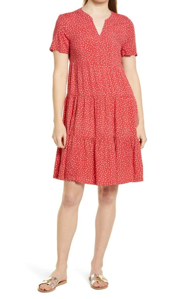 Shop Beachlunchlounge Coley Print Tiered Shift Dress In Red Ditzies