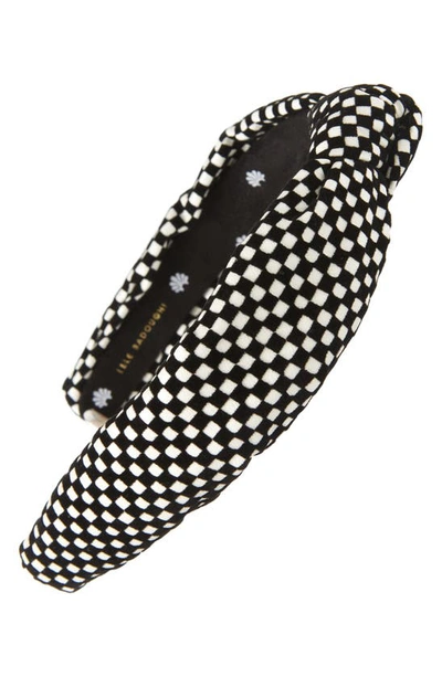 Shop Lele Sadoughi Slim Checkered Knotted Headband In Black & White