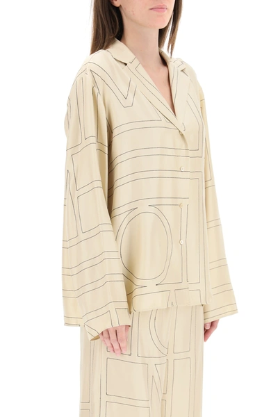 Totême Silk Shirt With Monogram Logo Embroidery In Beige,black
