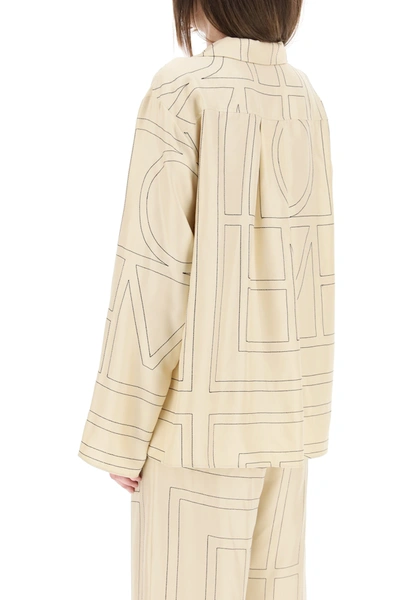 Totême Silk Shirt With Monogram Logo Embroidery In Beige,black