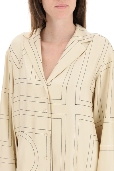 Totême Silk Shirt With Monogram Logo Embroidery In Beige,black