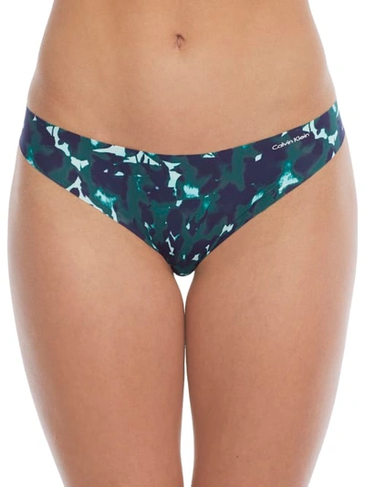 Shop Calvin Klein Printed Invisibles Thong In Summer,aqua Luster