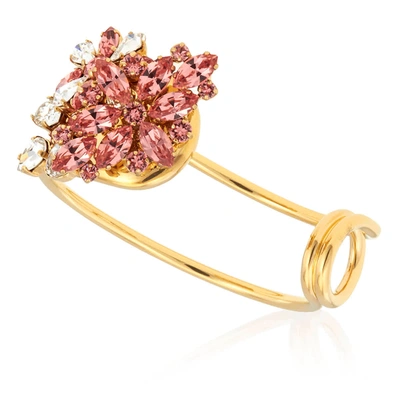 Shop Burberry Crystal Daisy Brass Cuff In Coral Pink