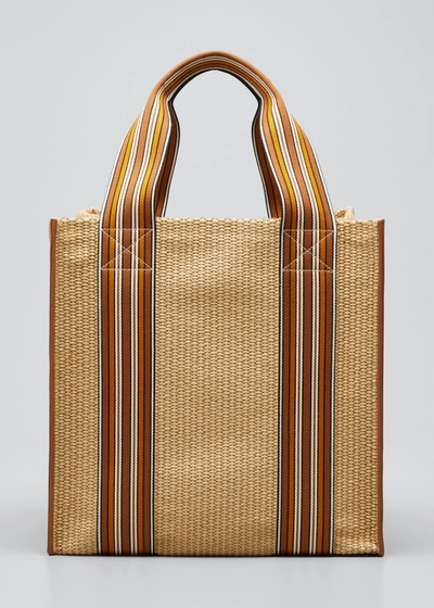 Shop Loro Piana The Suitcase Stripe Cube Raffia Tote Bag In Natural/saddle