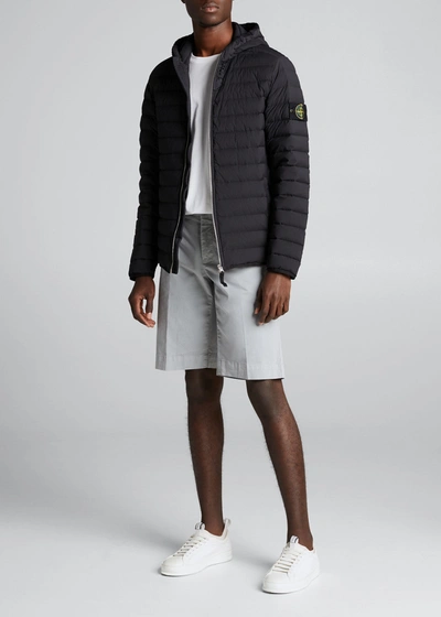 Shop Stone Island Men's Quilted Down Hooded Jacket In Black