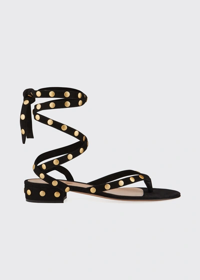 Shop Gianvito Rossi Studded Suede Ankle-tie Thong Sandals In Black